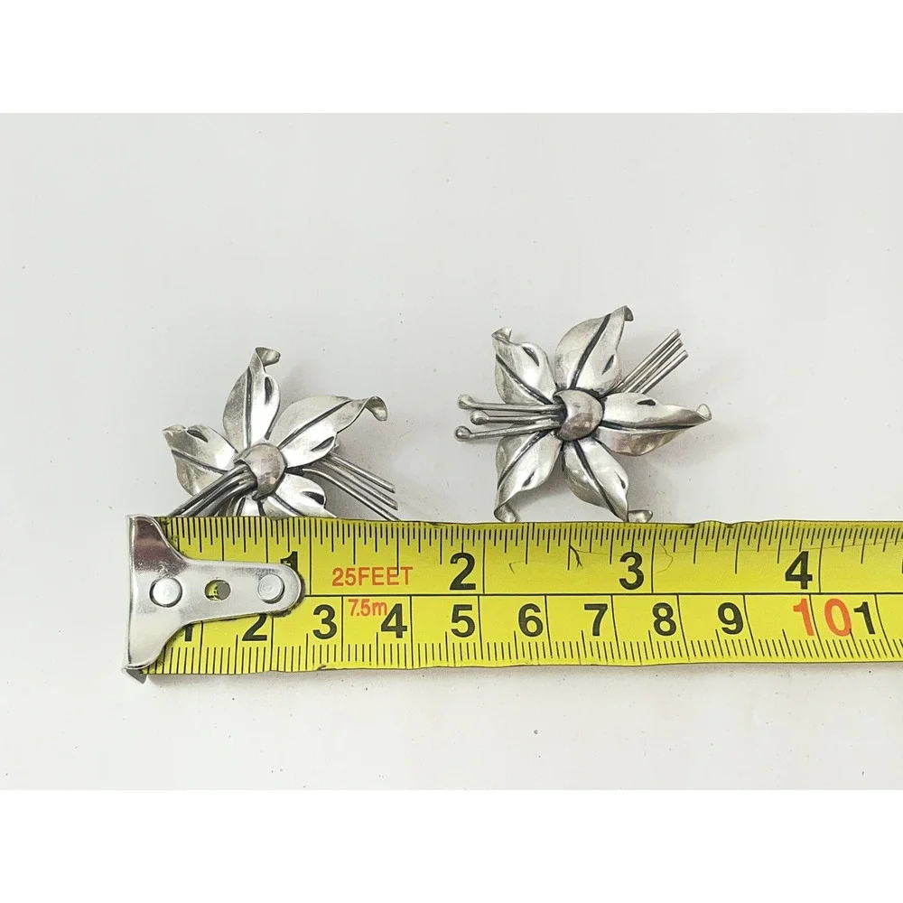 Vintage Mexico 925 Sterling Silver Floral Clip-On Earrings 17g